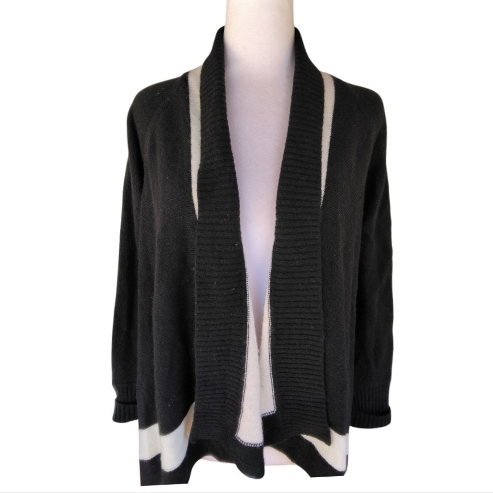 Banana Republic Italian Yarn Black Cream Drape Open Front Cardigan Size Small - Picture 3 of 8